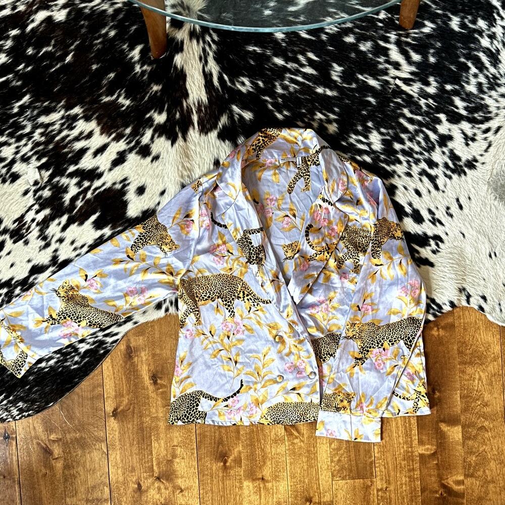 ASOS lilac silk top with cheetah size 6